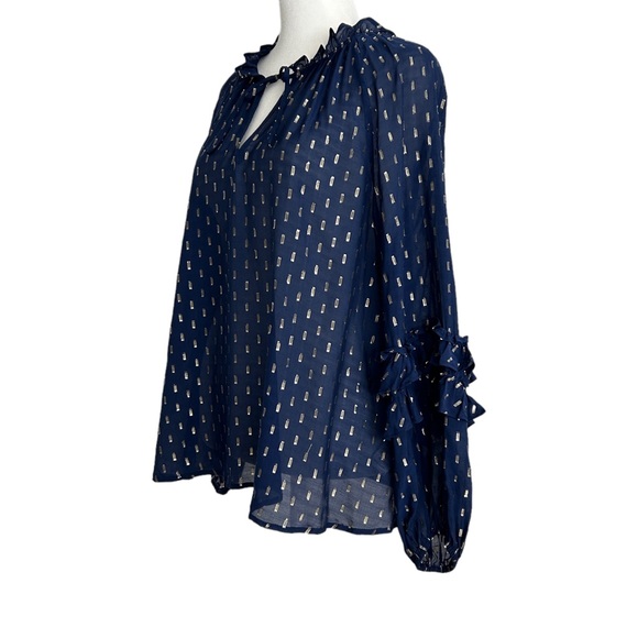 Vinyard Vines Lurex Clip Dot Silk Blend Semi-Sheer Top (XS) - Picture 4 of 16